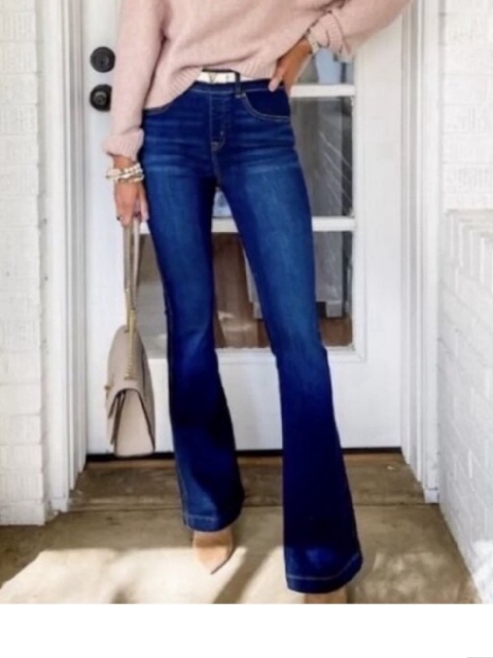 NWT Spanx Pull On Flare Jeans Midnight Shade Dark Wash Size medium # 20327R